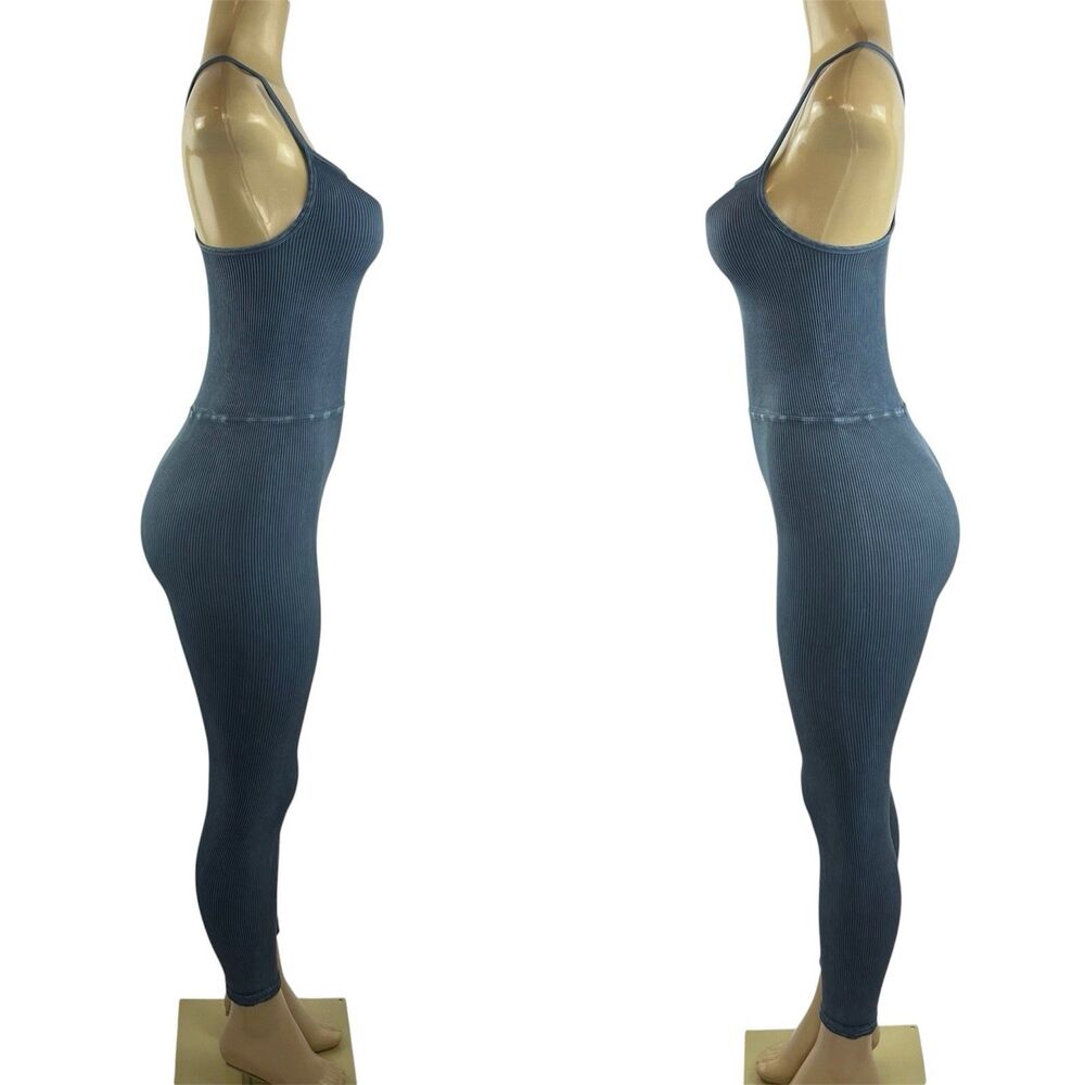 Free People Movement Happiness Runs Square Neck One Piece Jumpsuit Size M/L Blue - Picture 5 of 10